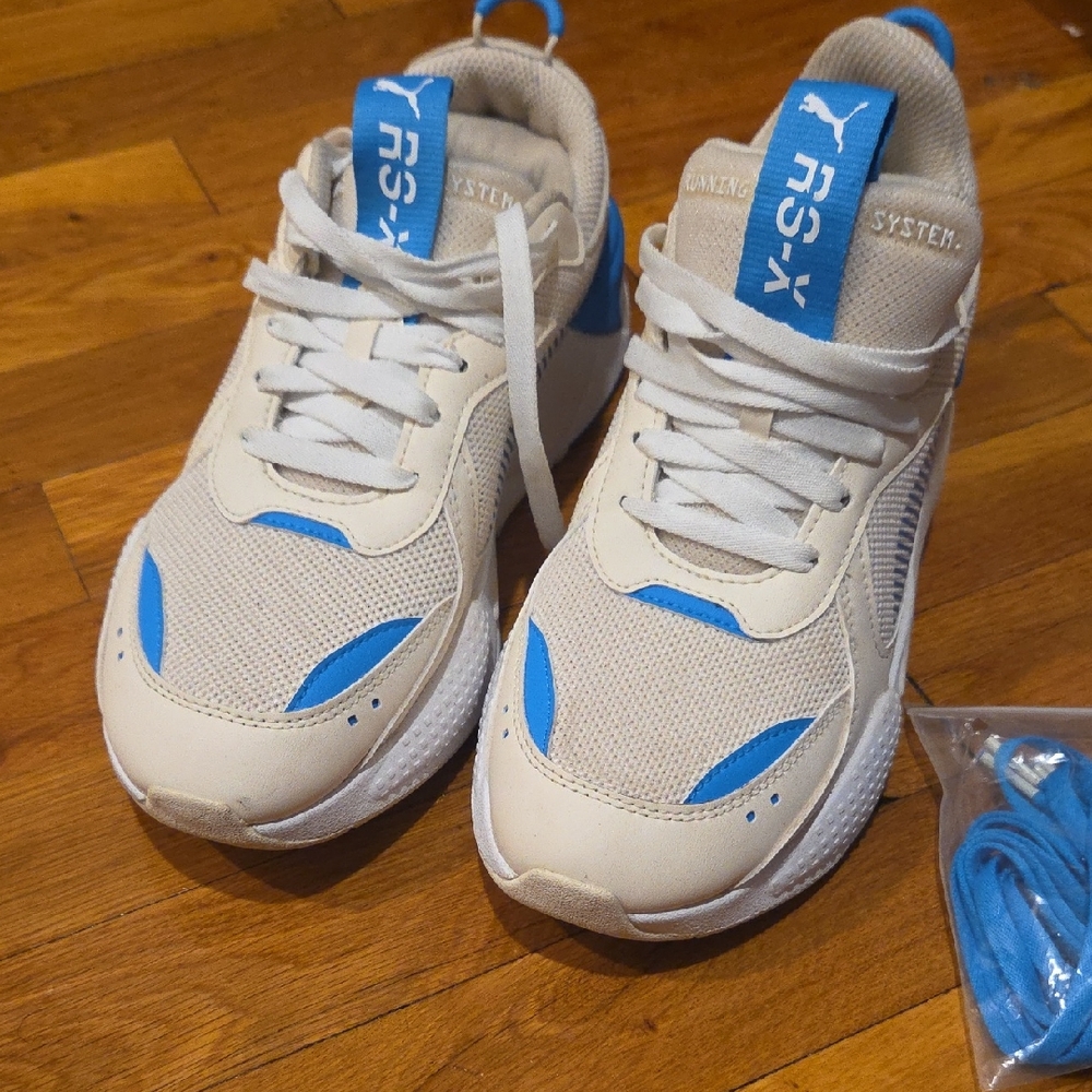 Puma RSX Cream and Blue Sneakers with Chunky Design